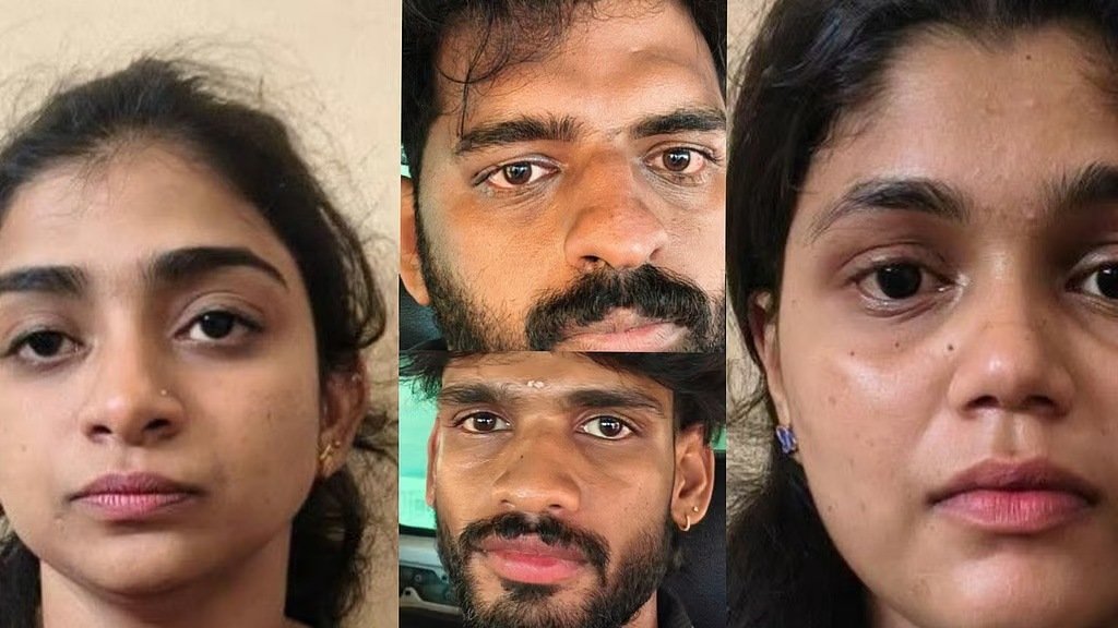 തൃശൂരിൽ പിടിച്ചെടുത്ത 323 ഗ്രാം എംഡിഎംഎയും പിടിയിലായ പ്രതികളും.